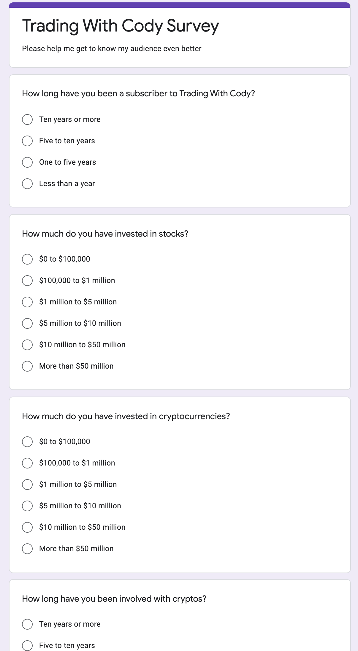 Trading With Cody Survey